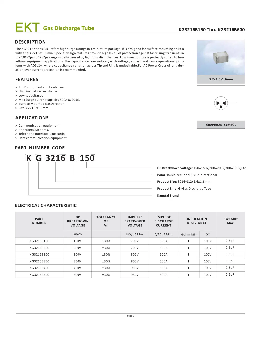 SMD Gas Discharge Tube Gdt 3216 for Communication Equipment